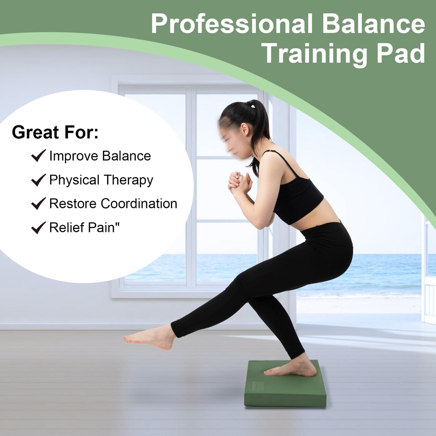 StrongTek Professional Foam Exercise Balance Pad - 15.8" x 13" x 2", High-Density TPE Foam Knee Pad, Non-Slip & Water-Resistant, for Balance Training, Physical Therapy, Yoga, and More (Green)