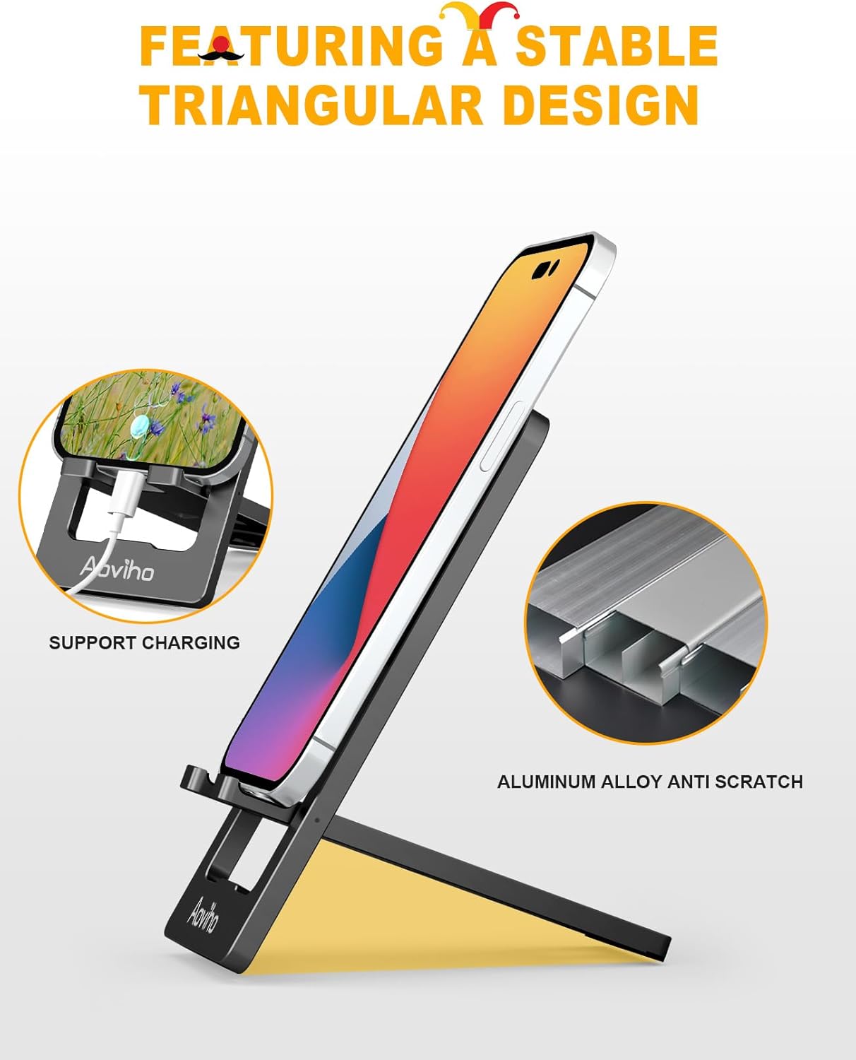 Aoviho 17 16 15 14 13 12 3.7"-7" Phone Stand for Desk, Ultra-Thin Foldable Aluminum Phone Holder, Portable Travel