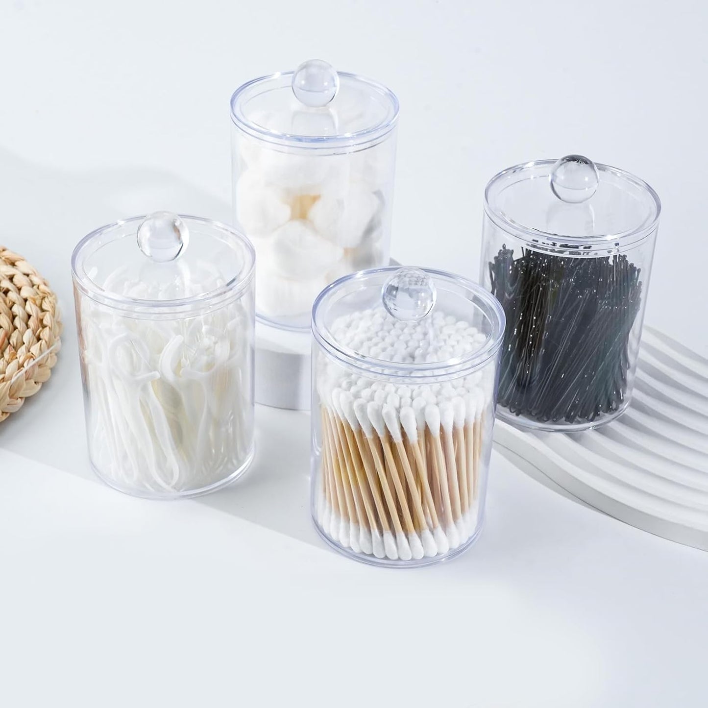 XIPENGKEJI Qtip Holder Set - 6 Pack Apothecary Jars with Lids for Bathroom Organization | Clear 10oz-12oz