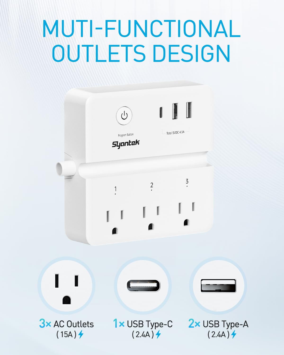Syantek 3 3 15A/1875W 4ft Remote Control Power Strip with RF Controlled Outlets Surge Protector Power Strip with USB