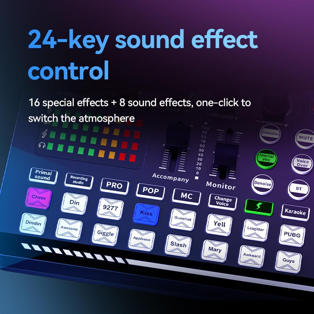 EASEMELO 16 4 1200mAh Professional Live Sound Card Audio Mixer with Bluetooth & OTG, Portable DJ Mixer Board with Sound