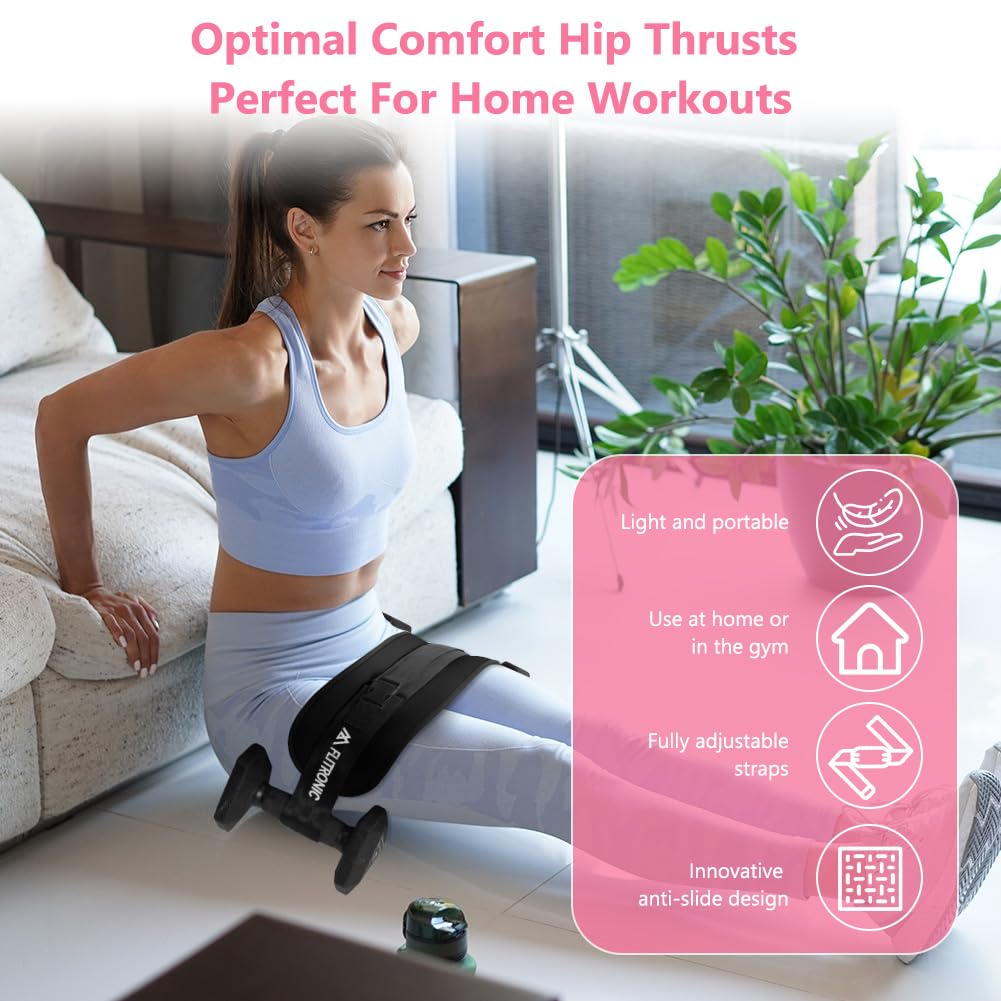Flintronic Exercise Hip Thrust Belt, Glute Trainer, Adjustable Hip Thrust Belt with Extra Padding for Dumbbells Kettlebells Gym Fitness Bodybuilding Weightlifting, Pink