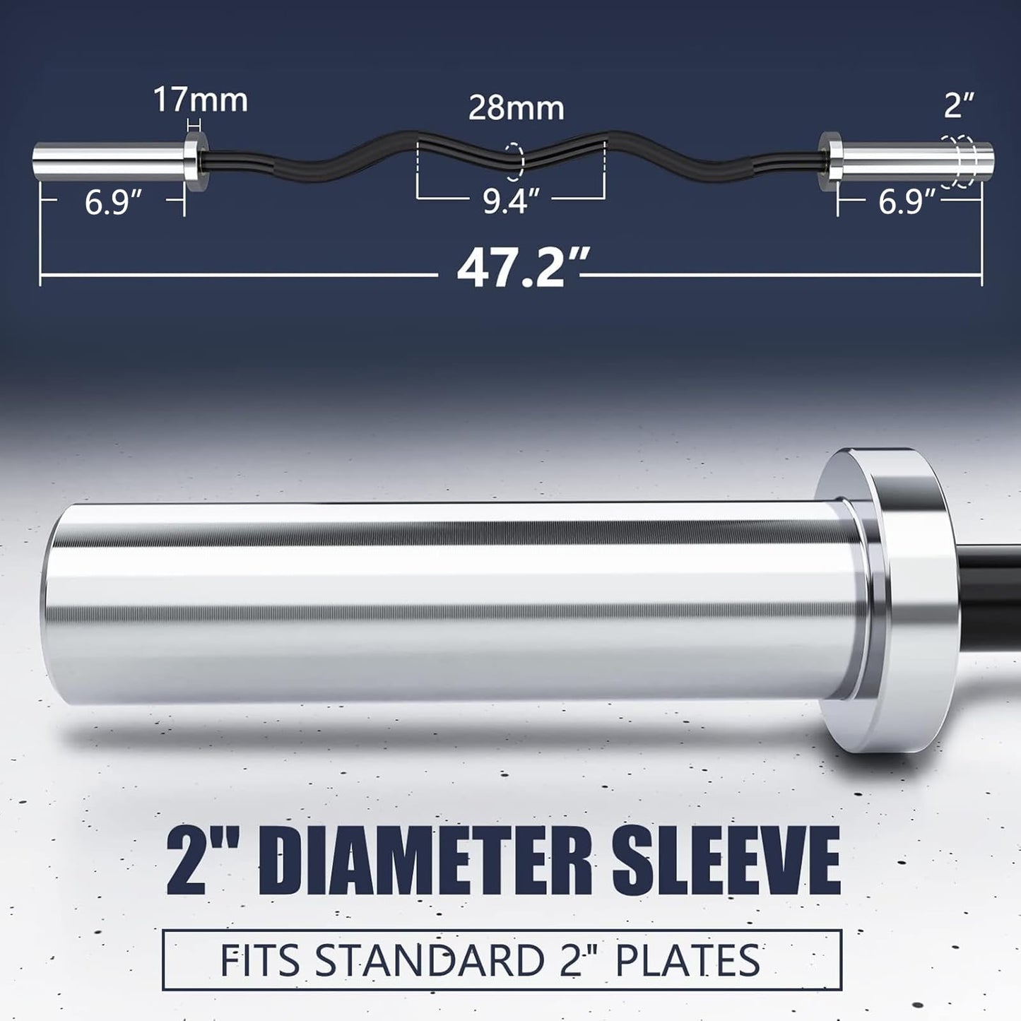 TECHNOAGE Olympic EZ Curl Bar, 47" EZ Barbell for Biceps & Triceps Workout, 20LB Solid Steel Curl Bar with Smooth Bearing Sleeves for 2-Inch Weight Plates, 500LB Capacity Weight Lifting Bar for Home Gym Strength Training, Sliver&Black