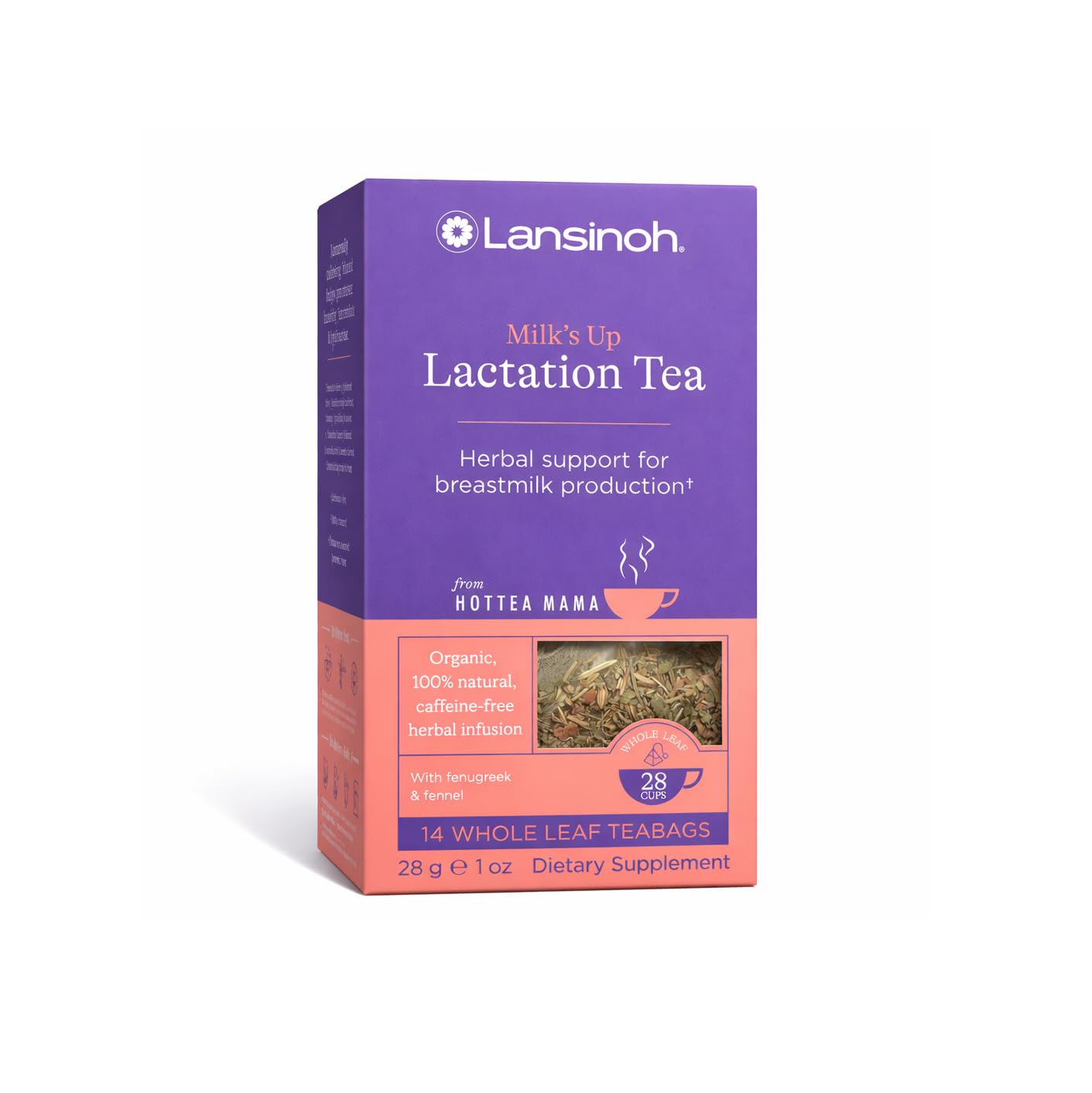 Lansinoh + HotTea Mama Milk's Up Lactation Support Tea with Fenugreek, Fennel, Anise Seed, Caffeine-Free, Sugar-Free, Postpartum Essentials for New Moms, Includes 14 Tea Sachets