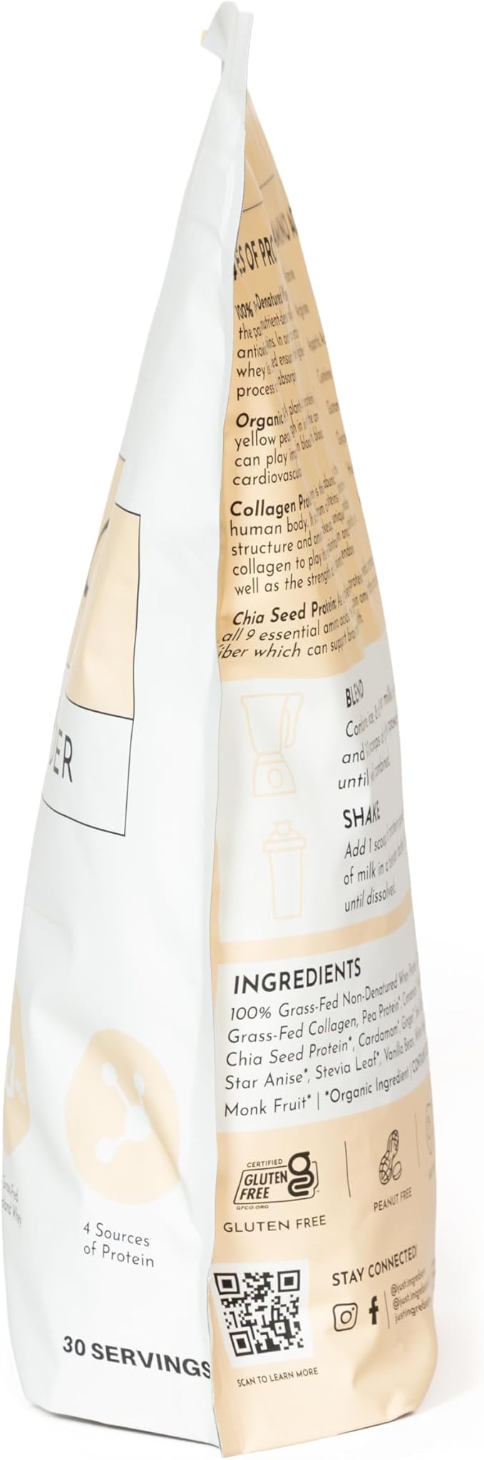 JUST INGREDIENTS Chai Protein Powder ??30-Serving Blend with 100% Grass-Fed Whey & Organic Plant Proteins ??Warm Spice Flavor with Cinnamon, Ginger & Cardamom ??Supports Muscle Recovery, Energy*