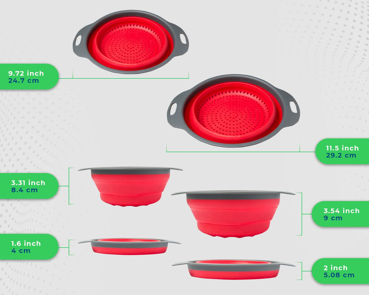 Comfify Ultimate Kitchen Strainers Set of 2 - Collapsible Silicone Colanders For Easy Storage - Use with Pasta & Veggies or as a Fruit or Berry Bowl with Strainer - Irreplaceable for Campers - Red