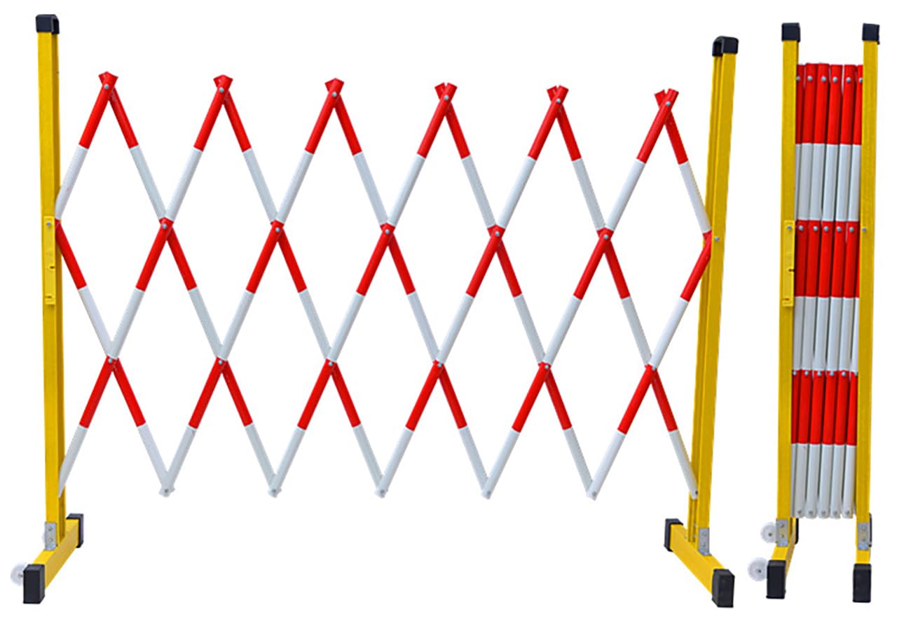 CORGLI Industrial Expandable Metal Barricade, Portable Mobile Safety Barrier Gate, Adjustable Retractable Barricade Fence for Traffic Control and Construction Work,3M/9.8FT