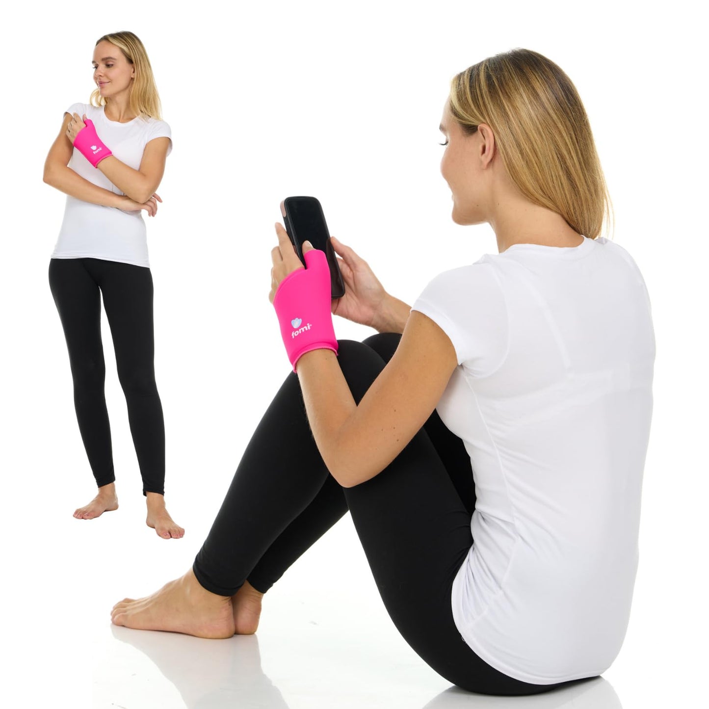 FOMI Wrist Solid Gel Ice Pack | Hot Cold Hand and Thumb Compression Sleeve Wrap for Carpel Tunnel, Arthritis, Tendonitis, Bruises, Swelling, Sports Injuries Pain Relief (Pink - Small/Medium)