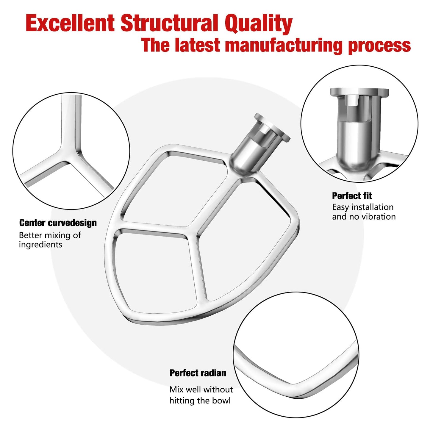 5.5-6QT Stainless Steel Flat Beater for KitchenAid Stand Mixer, Kitchen Aid Paddle Attachment Accessories/No coating/Dishwasher Safe Replacement for kitchenaid Professional 5 Plus and 600 Series Mixer