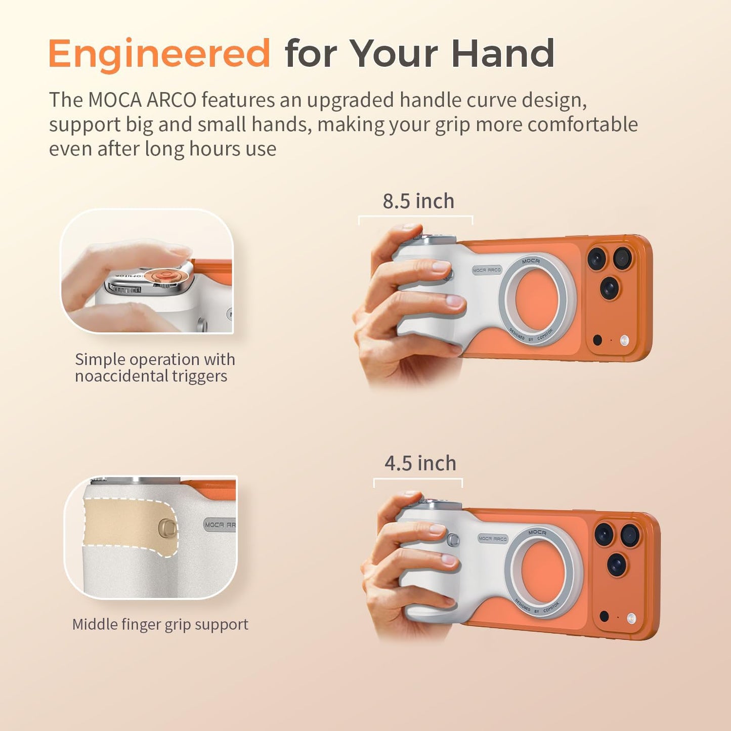 COMITOK iOS17/18/26 Phone Camera Grip MOCA ARCO for Video Recording with Thumb Rest Area Design for iPhone Pro Max