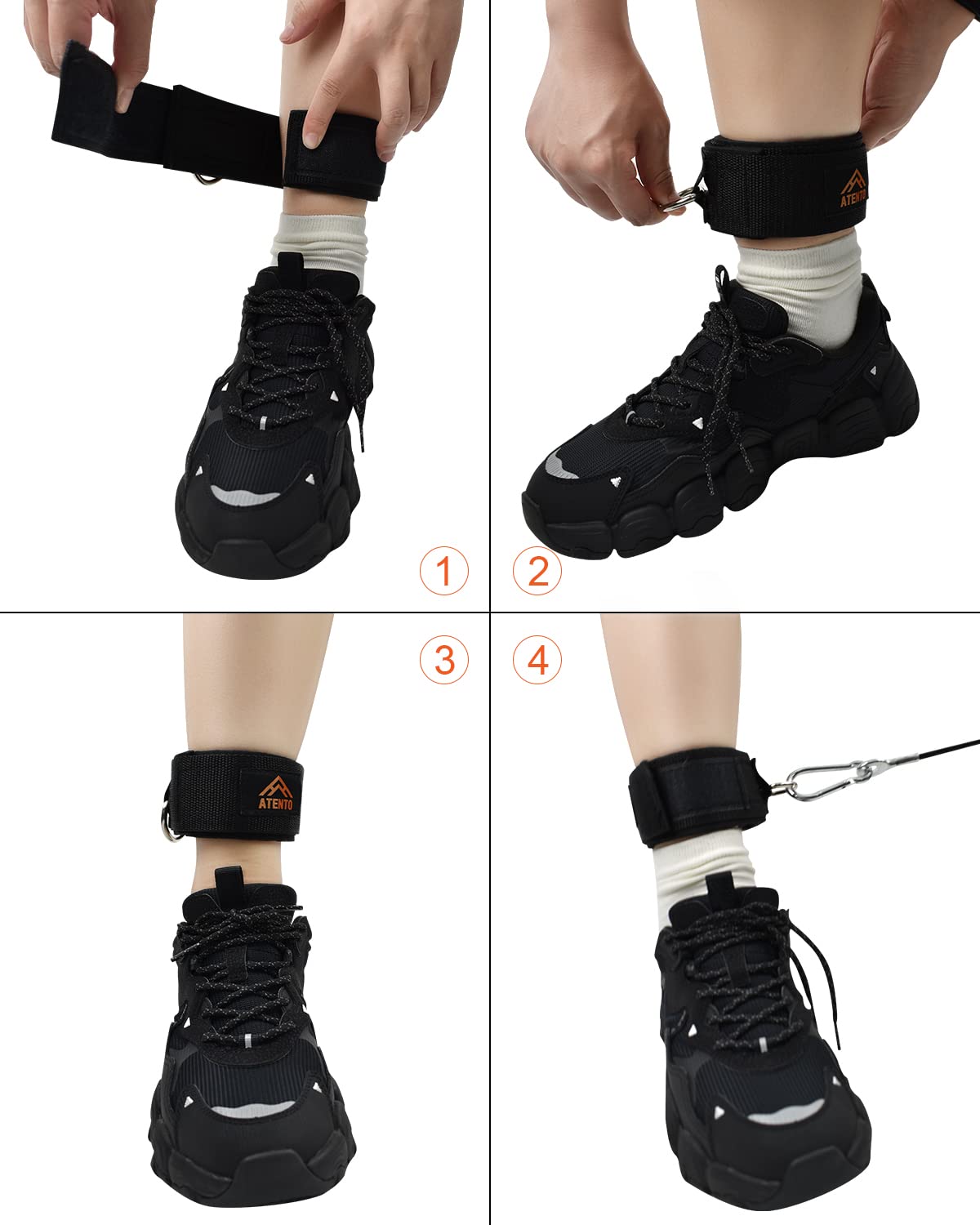 ATENTO 2 Pairs Ankle Strap for Cable Machine, Comfortable Padded Ankle Wrist Cuffs for Kickbacks, Glutes Workout & Lower Body Exercises, Adjustable & Breathable Ankle Straps for Women & Men (Black)