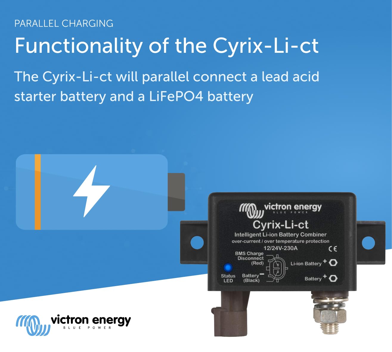 Victron Energy Cyrix-Li-ct 12/24-Volt 230 amp Intelligent Li-ion Battery Combiner