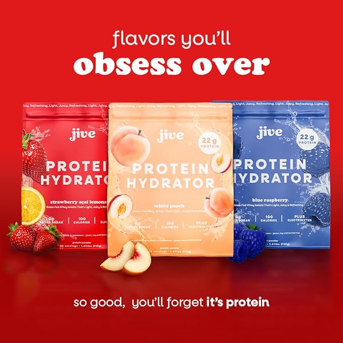 Jive Clear Protein Powder - 22g Grass-Fed Whey Isolate, 25 Servings - Strawberry Acai Lemonade - 895mg of Electrolytes - Zero Added Sugar - Clear Drink Protein Water & Juice