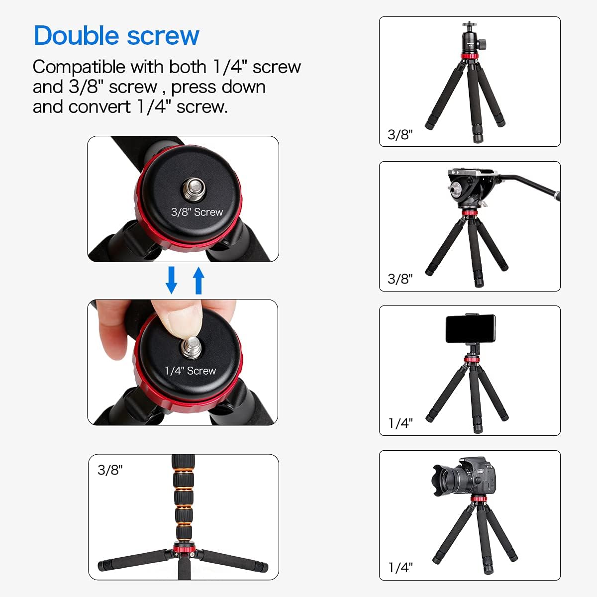 koolehaoda 1/4" 3/8" Camera Mini Tripod Table Stand Desktop Compact Tripod with and Screw Mount Compatible with DSLR