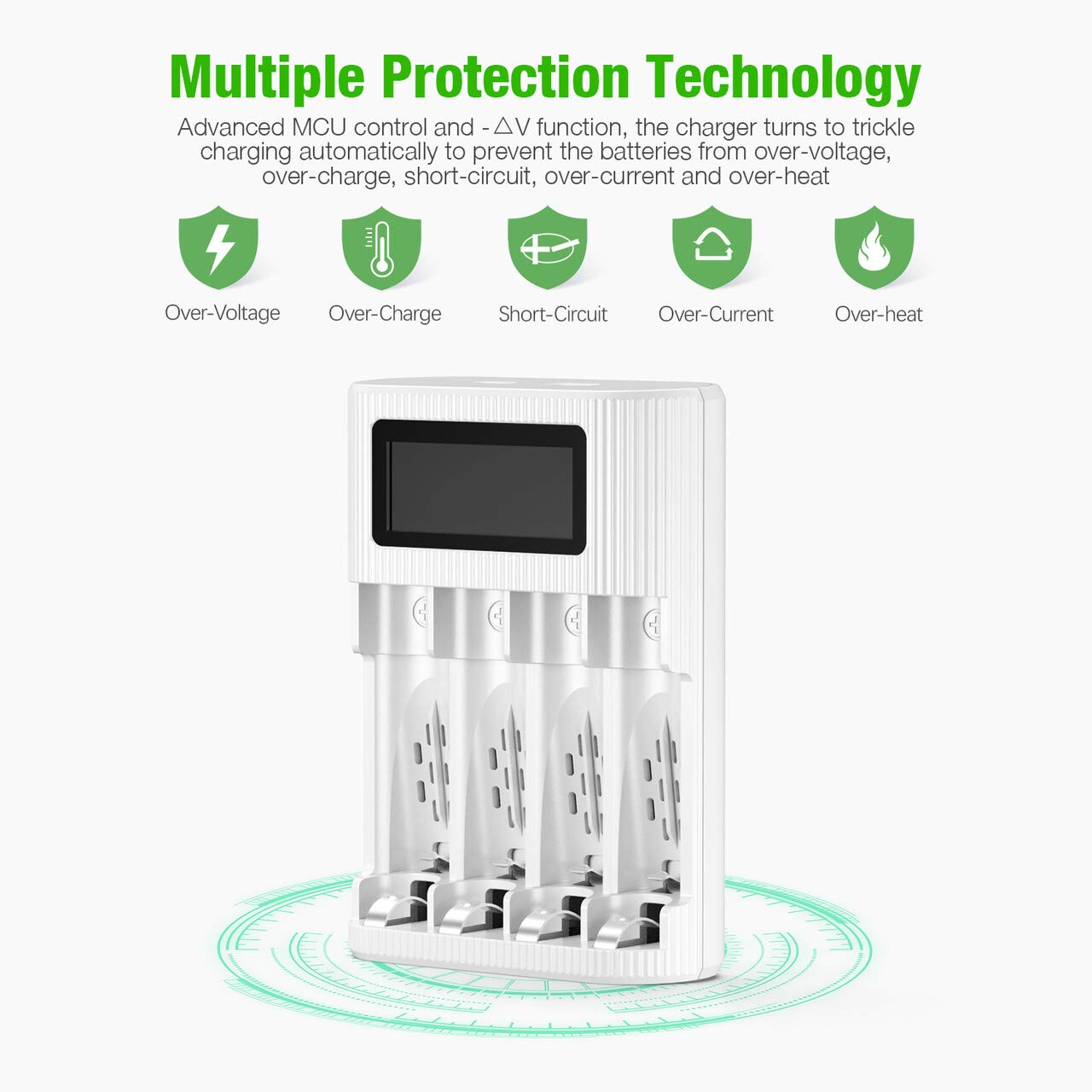 EBL 4 2 LCD Battery Charger AA AAA Rechargeable Battery Charger - Bay Smart LCD Charger with USB Input Port for Ni-CD