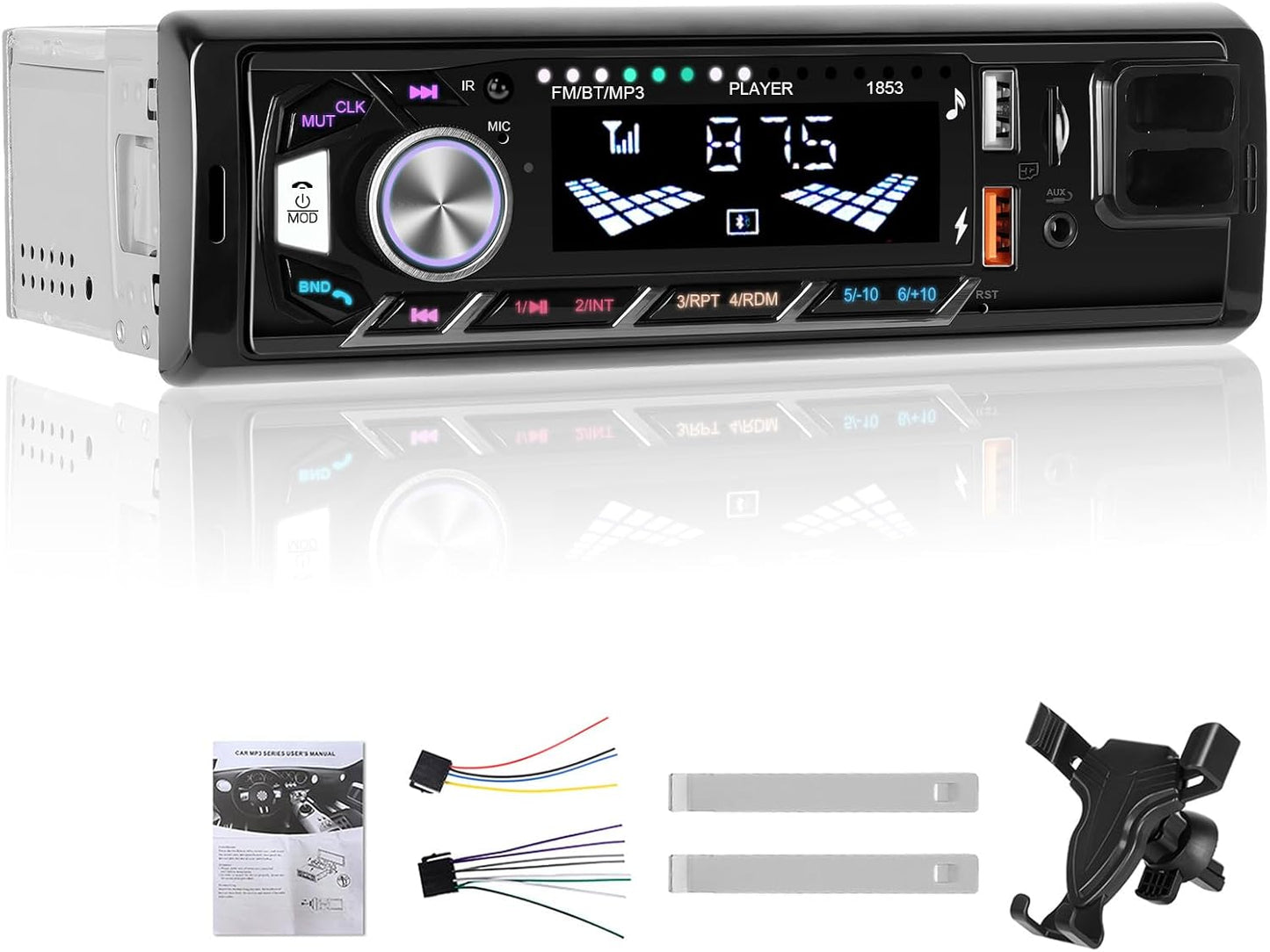 ePathChina MP3 Car Radio Stereo Receiver, Bluetooth Audio Single DIN Player, Support Handsfree, USB, TF, Aux-in, FM