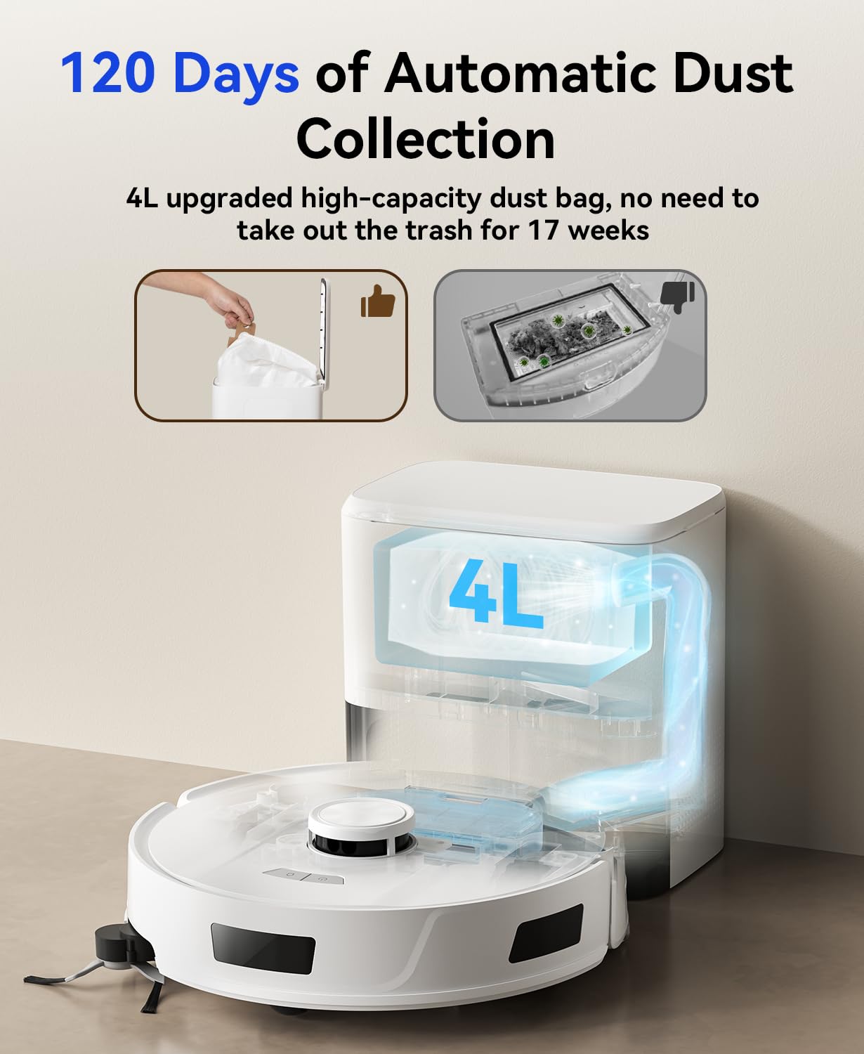 Redroad Robot Vacuum and Mop 20,000Pa Robot Vacuum Cleaner,120Day Self Emptying Vacuum Robot,Lidar Navigation,5G/2.4GWiFi APP Aspirateur Robot,Self-Charging Robot Vacuums for Pet,Floor,Carpet R11White