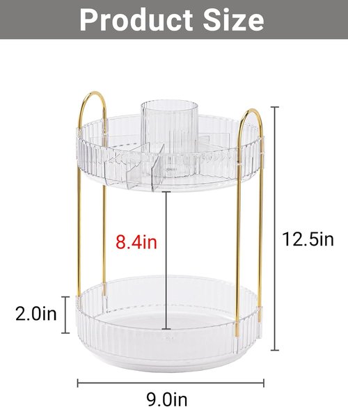 Asayuee 360 Rotating Makeup Organizer - 2-Tier Large Capacity for Skincare & Cosmetics | Clear