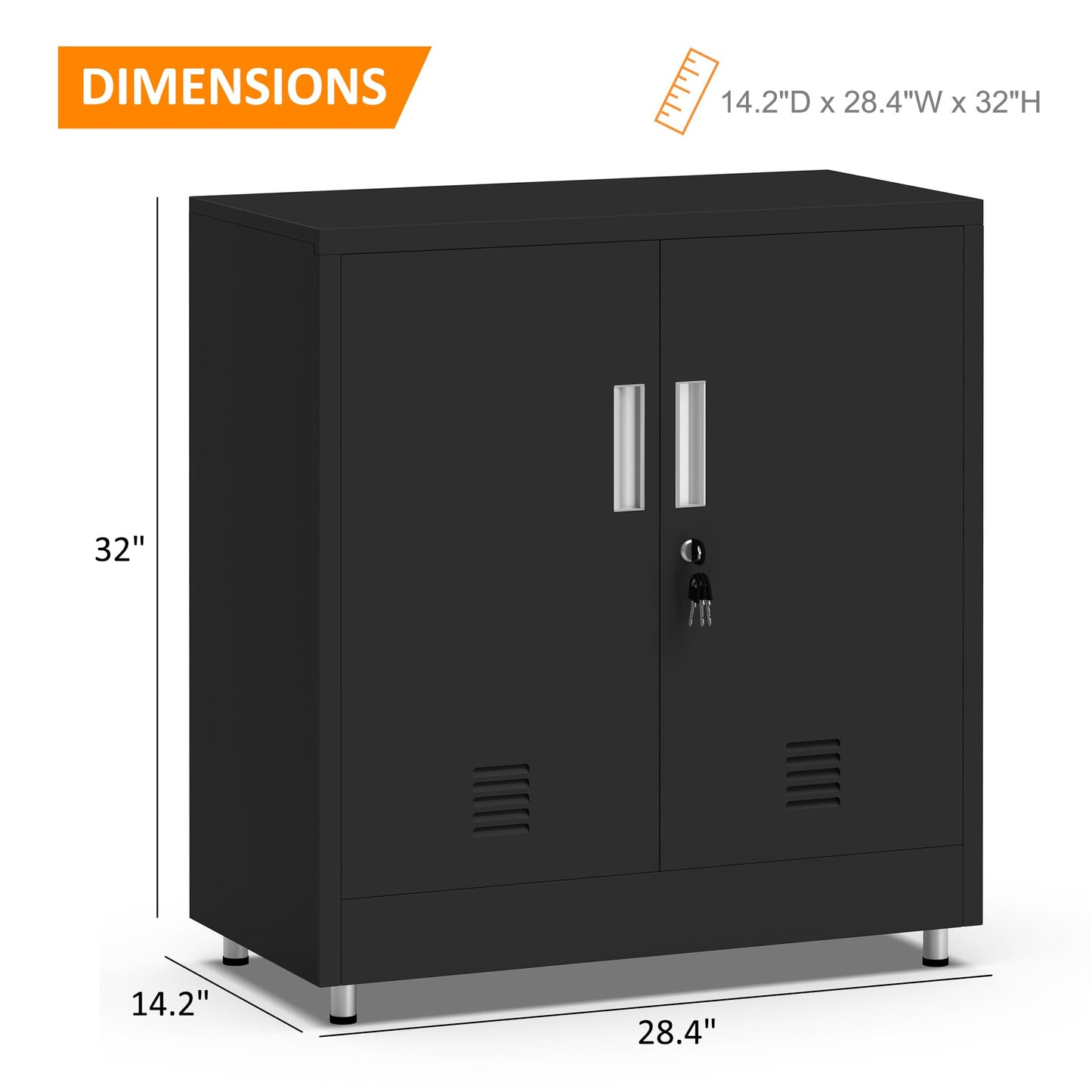 JINKUR Metal Storage Cabinet with Locking Doors and Adjustable Shelf, Small Lockable Sideboard Buffet Cabinet for Home, Office, Entryway, Hallway, Living Room, Kitchen and Dining Room (Black)