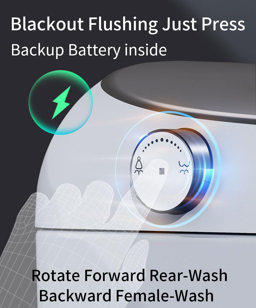 EPLO Smart Toilet Auto Open/Close,Built in Tank Bidet Toilet,Heated Seat,Foot Kick Flush,Blackout can Flush,1.06GPF,One piece Toilets for bathrooms,Night Light/LED Display/Modern Smooth Grey Lid