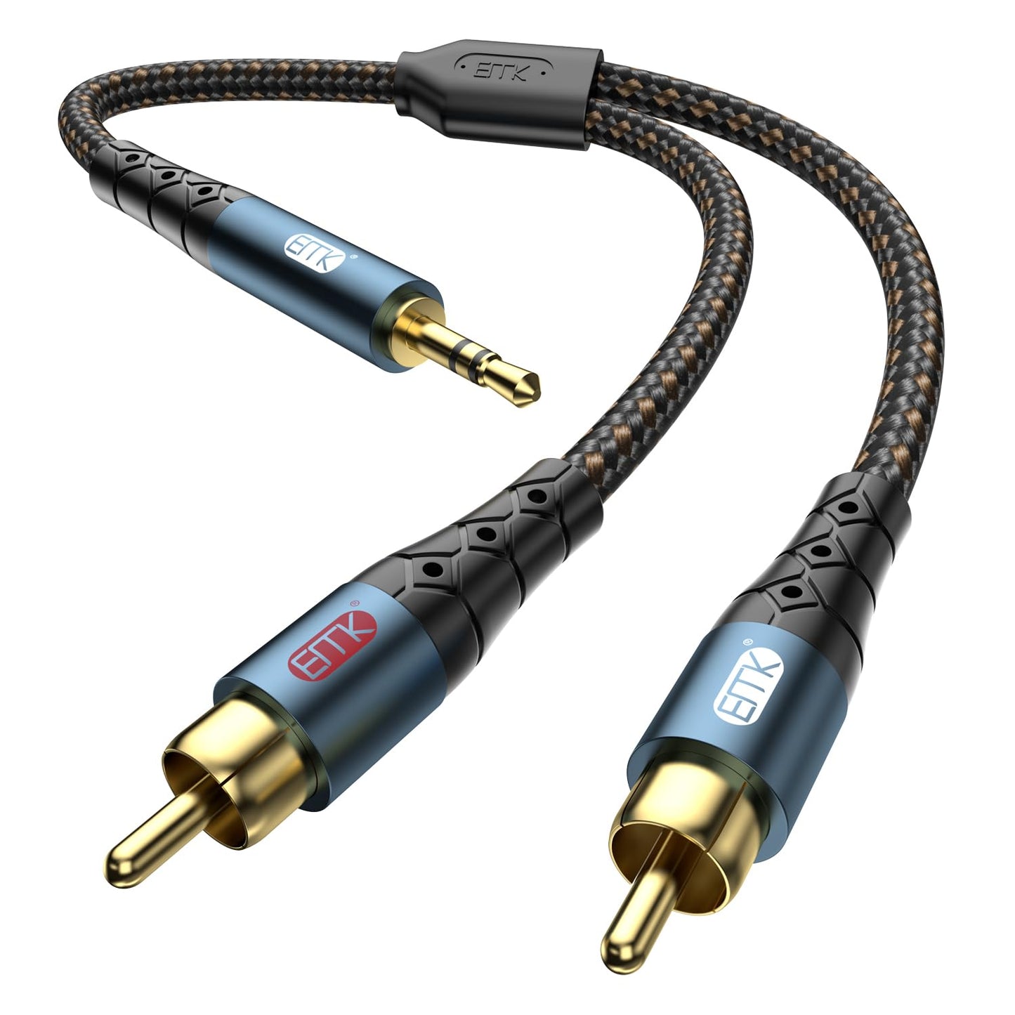 3.5mm 2RCA 24K 1/8 Speaker,MP3/MP4,Player 6.6ft/2m EMK to Cable Gold-Plated Nylon Braided RCA to Auxiliary Stereo Audio