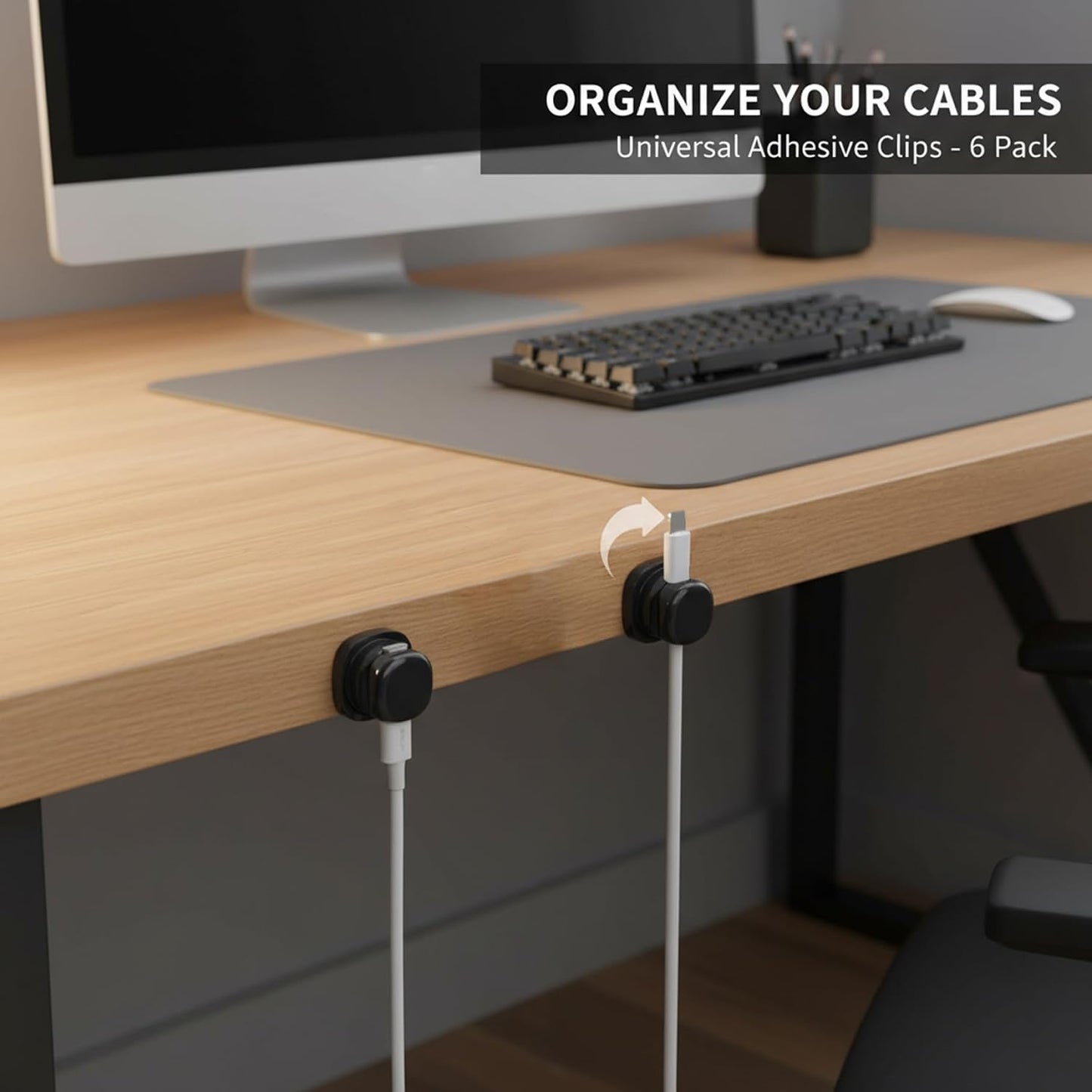 Uanqfegy 6Pcs Adhesive Rotatable Cord Organizer - Cable Clips for Phone Chargers Nightstand Home Office Car (Black)