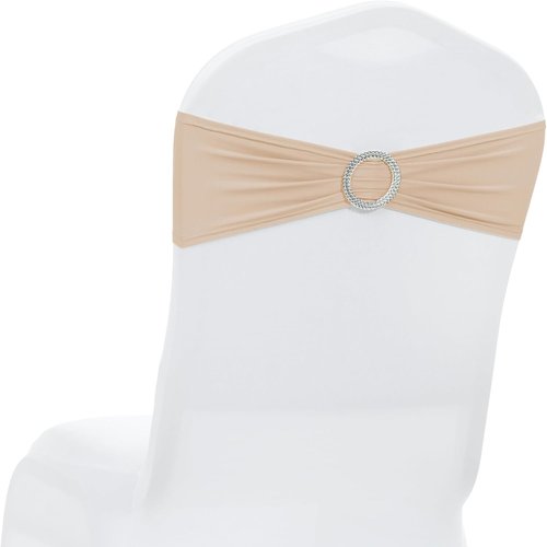 MDS Spandex Chair Sashes - Pack of 150 Universal Stretch Bows with Buckle Slider | Champagne Gold