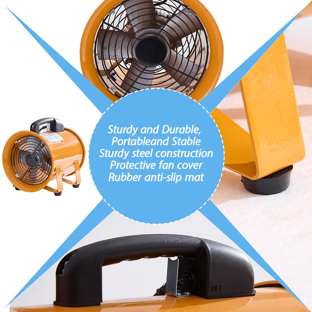 Aglaipty 8-Inch Industrial Portable Air Blower Ventilator, 3300 CFM Heavy-Duty Tube Exhaust Fan, 250W High-Velocity Low-Noise Air Mover for Extraction, Ventilation (8 Inch Blower Fan)