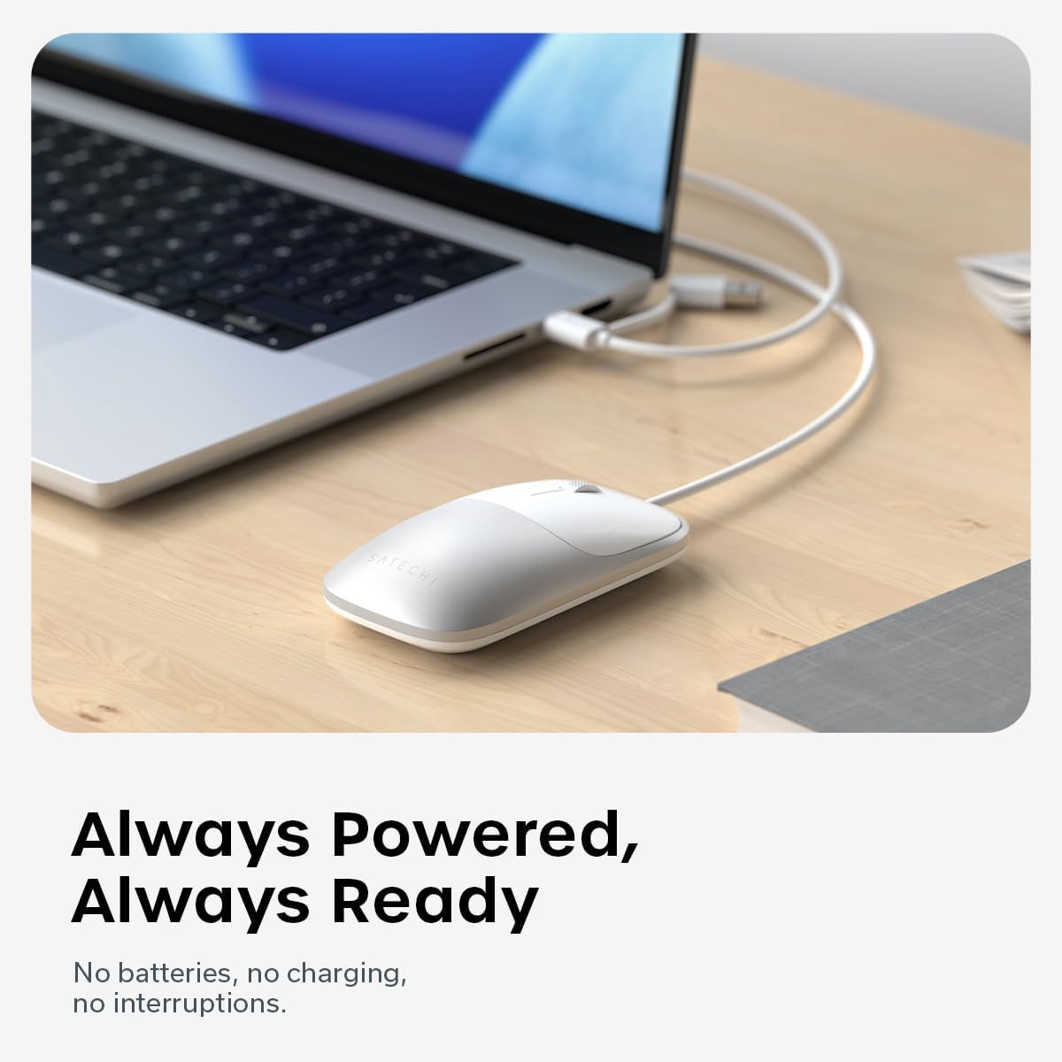 Satechi Setups, Slim LX Wired Mouse, Aluminum Design with USB-C Connectivity, Quiet Click Performance, Designed for Mac