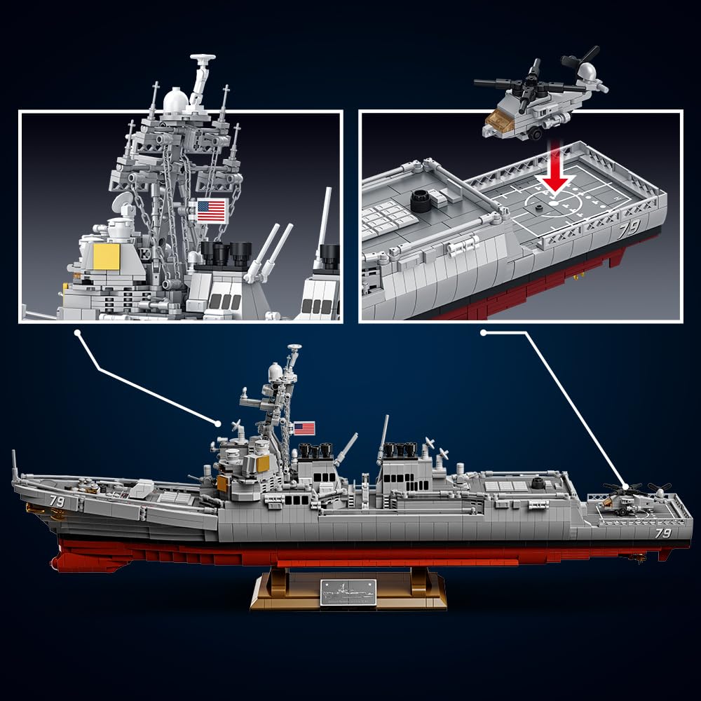 MISINI M7021 Arleigh Burke-Class Destroyer 1:200 Building Blocks Set, 3601 Pieces MOC USN Warship Model, Excellent Battleship Building Toy Gift and Collection for Military Enthusiast and Adult