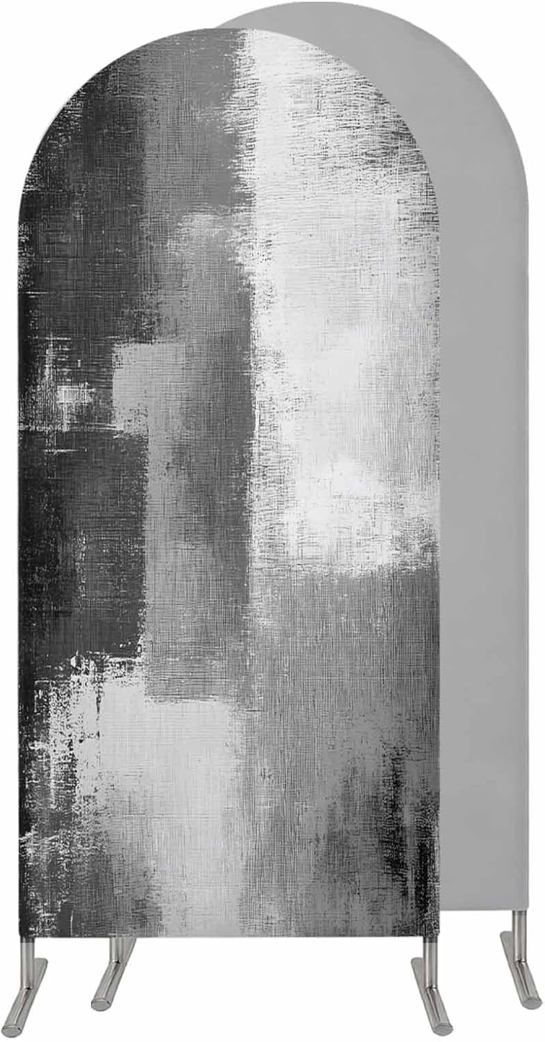 Jnbasdffb 6.6 Grey Wedding Arch Cover, Stretchy Spandex Arch Backdrop Stand Covers FT, Modern Oil Painted Art Abstract
