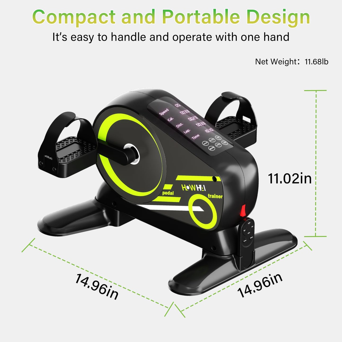 HOWHAI Mini Exercise Bike, Motorized Under Desk Pedal Exerciser Leg/Arm Cycle for Senior, Auto&Manual Mode, Adjustable Speed, LCD Display, Remote Control