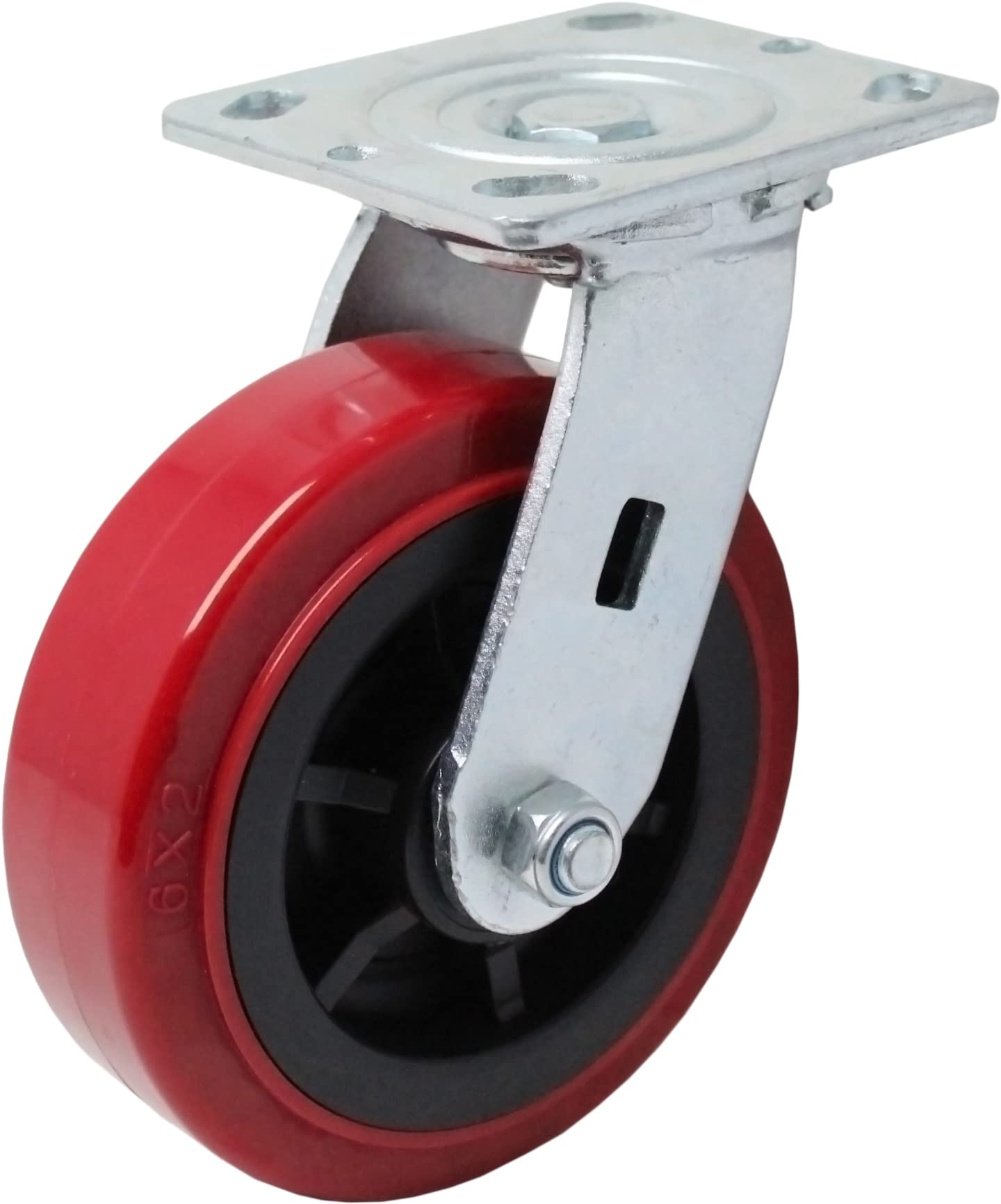 IconCasterWheels 6 inch PRO-TECH Polyurethane Non-Marking Heavy Duty Swivel Caster Wheels Set of 4-4 Swivel, 4" x 4.5" Top Plate, Industrial Plate Casters, 3600 LBS Load Capacity Per Set, Red