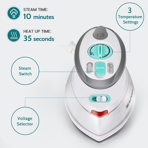 Beautural Mini Travel Steam Iron - Dual Voltage, Non-Stick Soleplate, Perfect for Sewing & Quilting