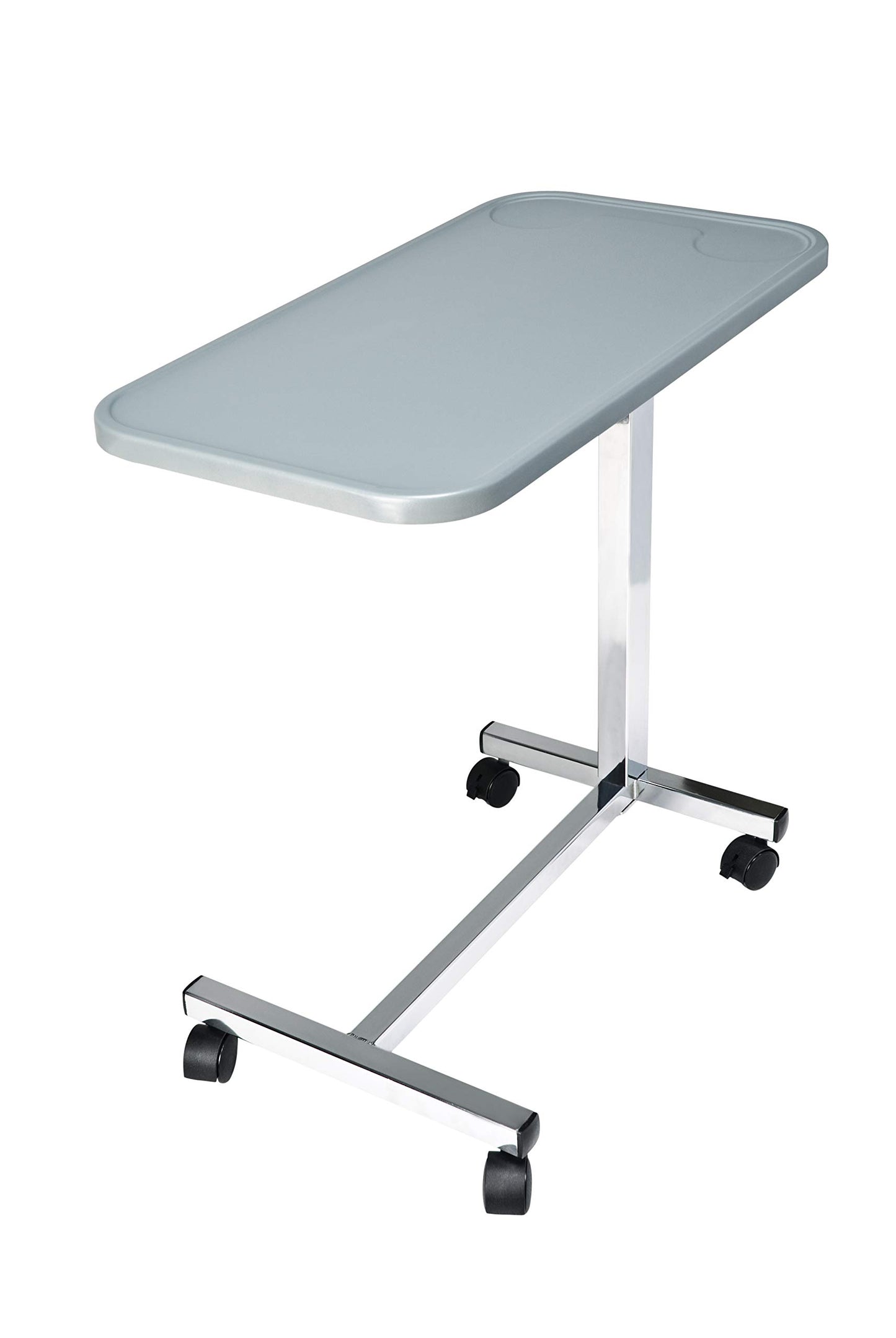 Lumex Modern Overbed Table with Wheels – Height Adjustable Bedside Table for Home or Hospital Use, Grey