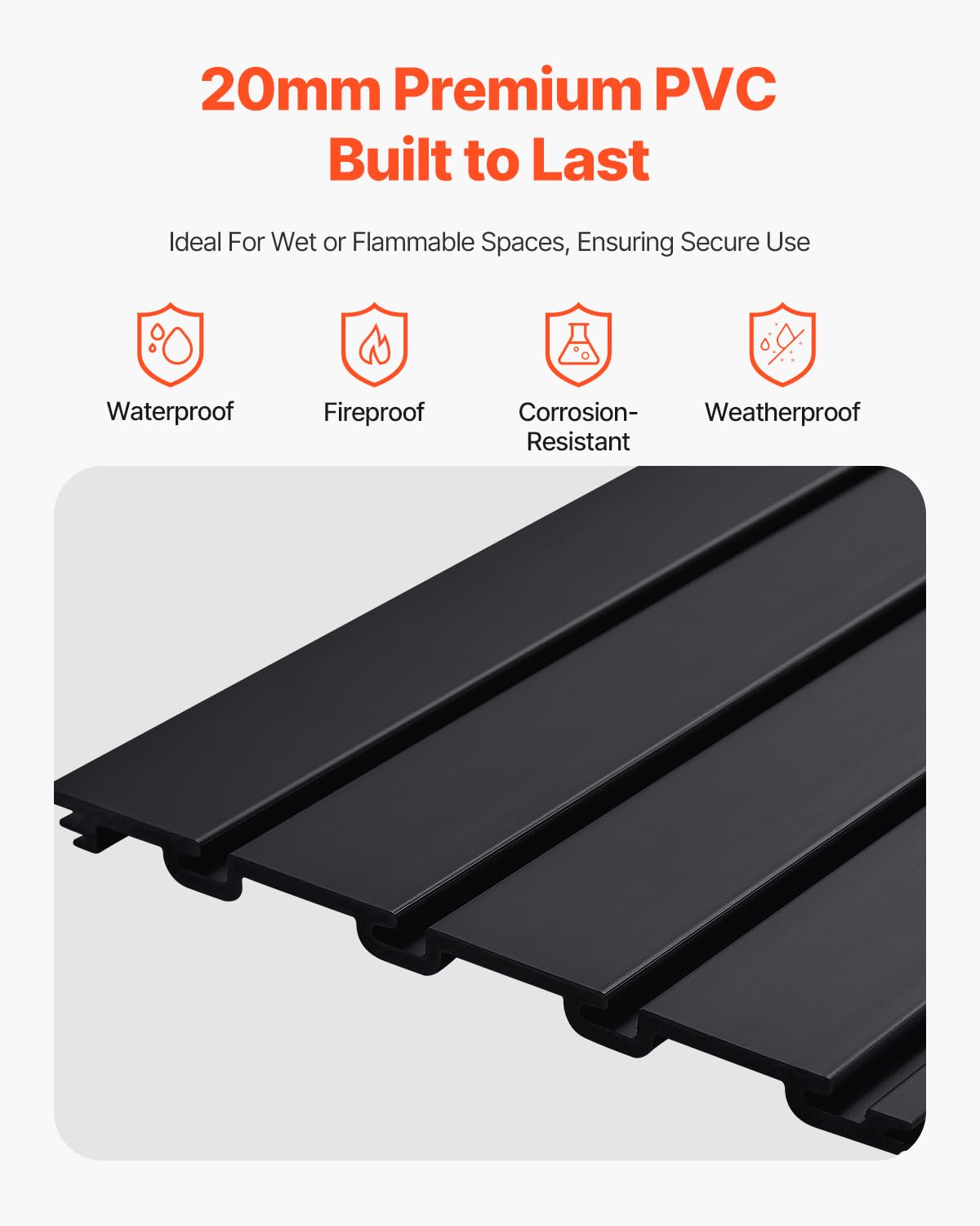 VEVOR Slat Wall Paneling, 8 x 4 ft, PVC Garage Slatwall without Accessories, Black Slat Wall Easy-to-Install Adjustable Slatwall Panel with Coupling Structure & DIY Cutting, Fits for Storage & Display