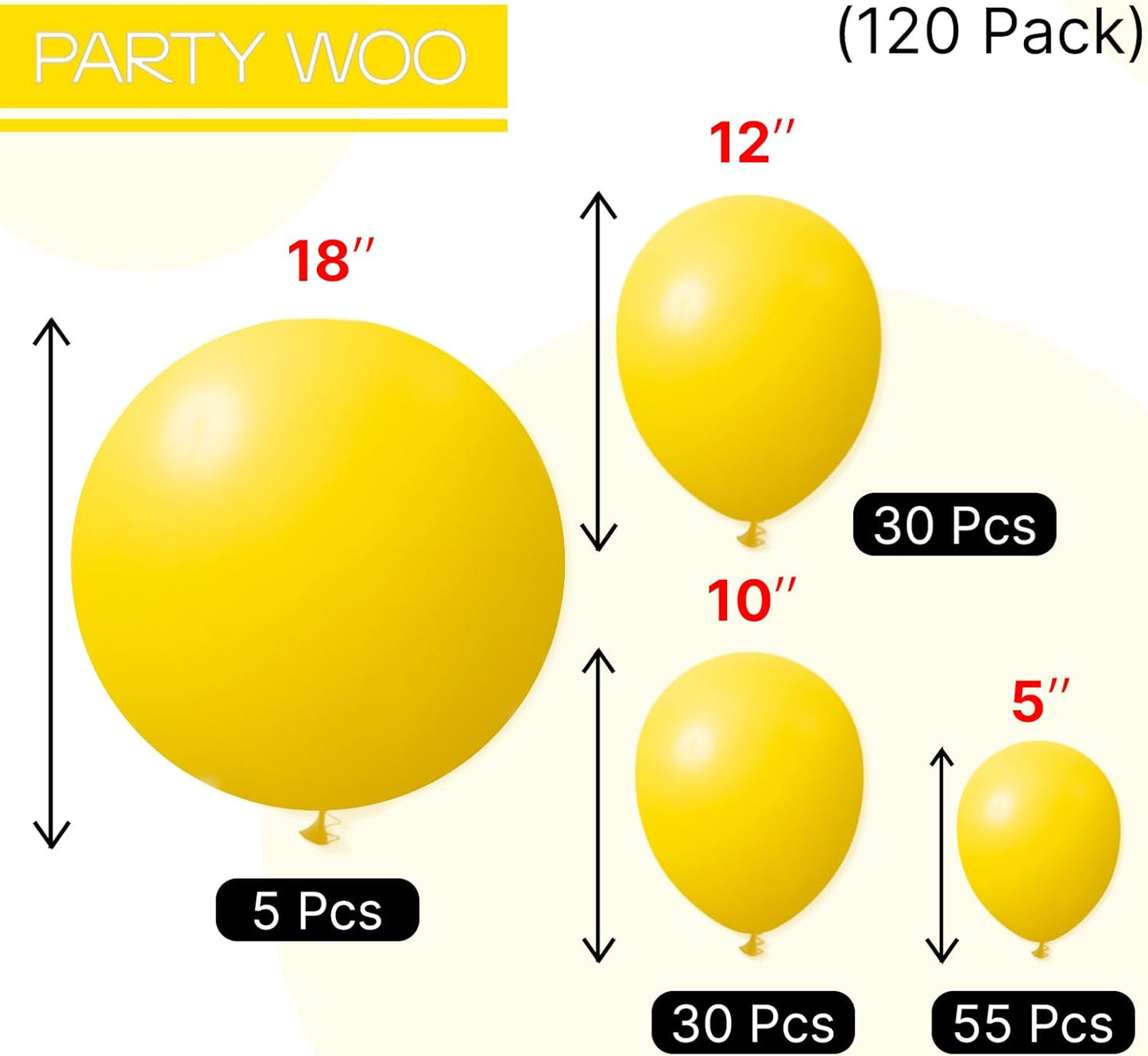 PartyWoo Yellow Balloons - 120-Piece Matte Latex Balloon Arch Kit | Various Sizes for Easter & Celebrations