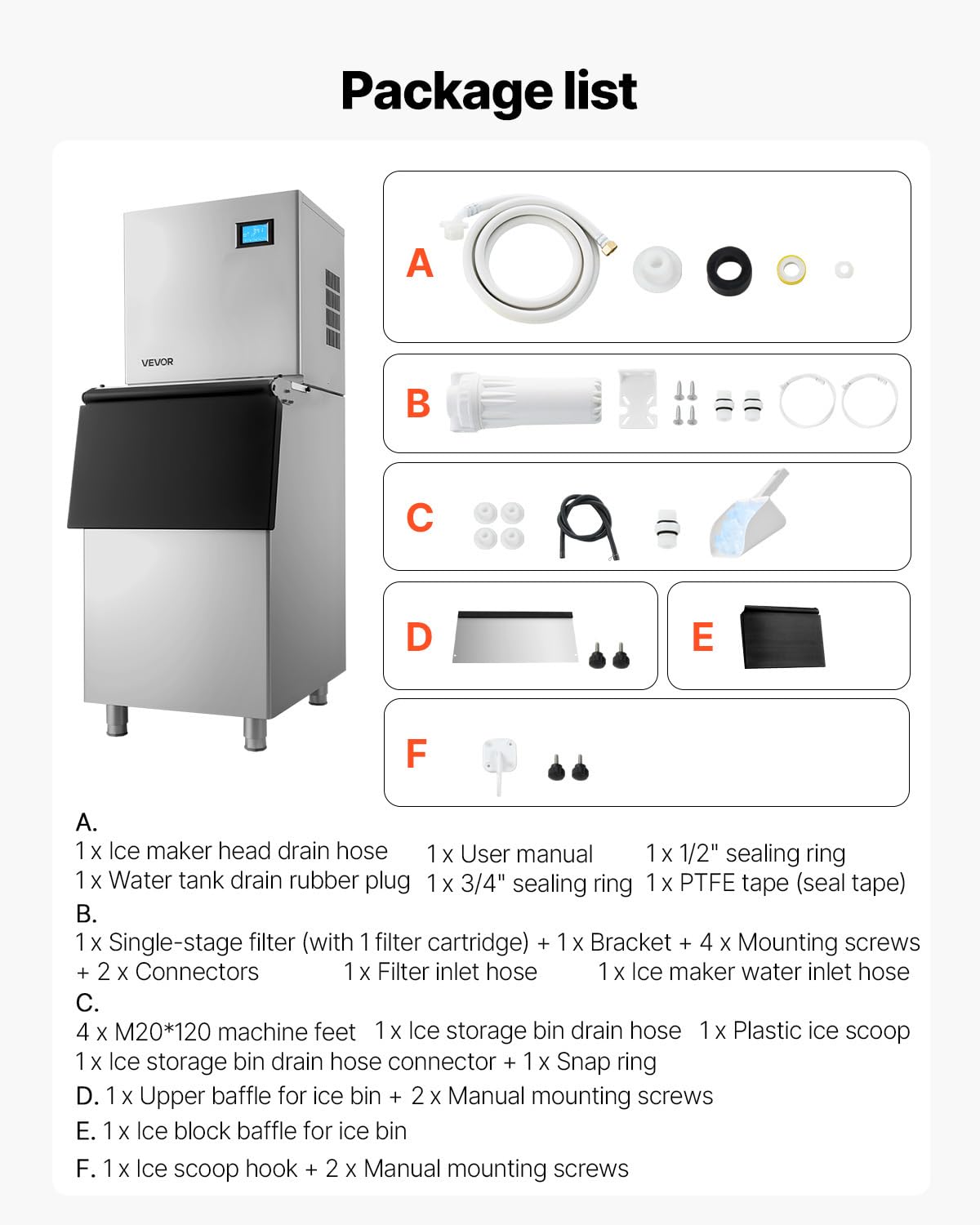 VEVOR Commercial Ice Maker Machine, 360LBS/24H Ice-Making Machine with 250LBS Large Storage Bin, Auto Self-Cleaning Ice Maker with Touchscreen for Bar Cafe Restaurant Business Commercial