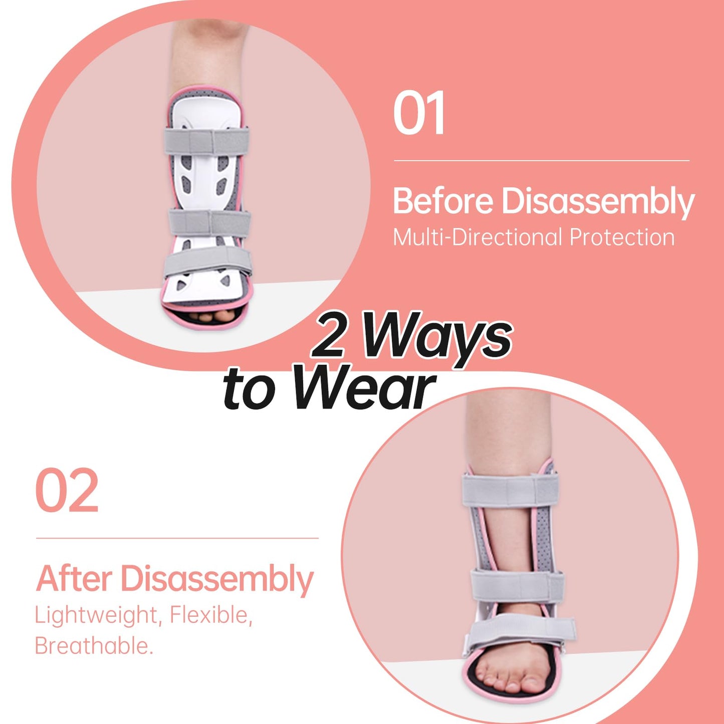 Oneweijie Medical Boots, Ankle Sprain Correction Boots, Ankle Sprain Braces, Adjustable Splints, Walking Boots,Detachable Linings(Short-Right)