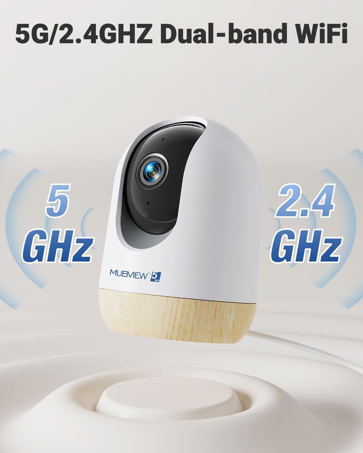 MUBVIEW 5MP 5/2.4G Plug-in Indoor Security Camera no Subscription, WiFi Pet Cam Indoor with Phone App, Dog Camera