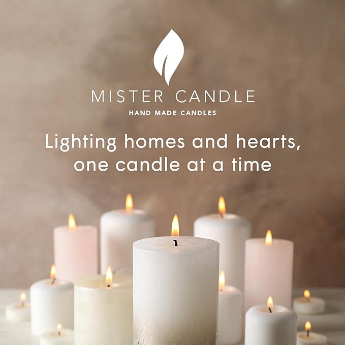 Mister Candle Non Scented Luxury 4 x 8 Pillar Candle, Hand Poured White Unscented Candle for Home Decor, Premium Paraffin Wax, Smokeless & Dripless, 160 Hour Burn Time