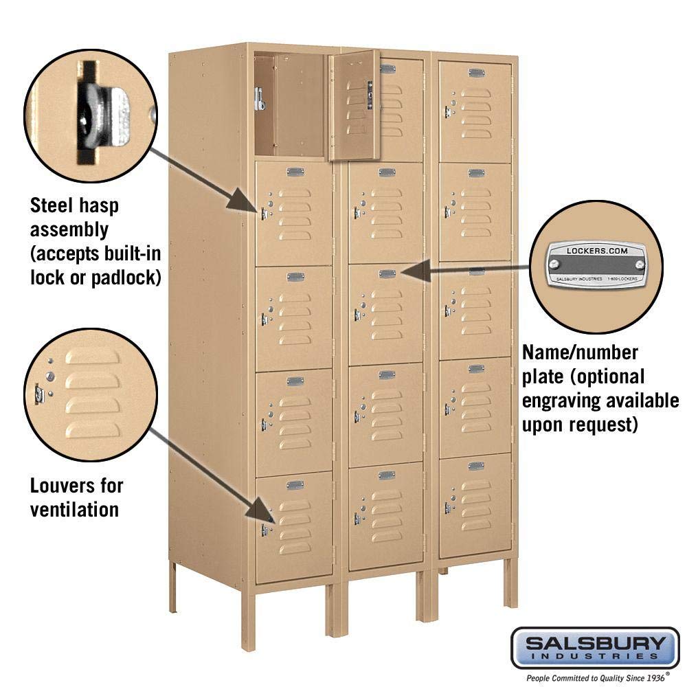 Salsbury Industries 65358TN-U Five Tier Box Style 36-Inch Wide 5-Feet High 18-Inch Deep Unassembled Standard Metal Locker, Tan Brown