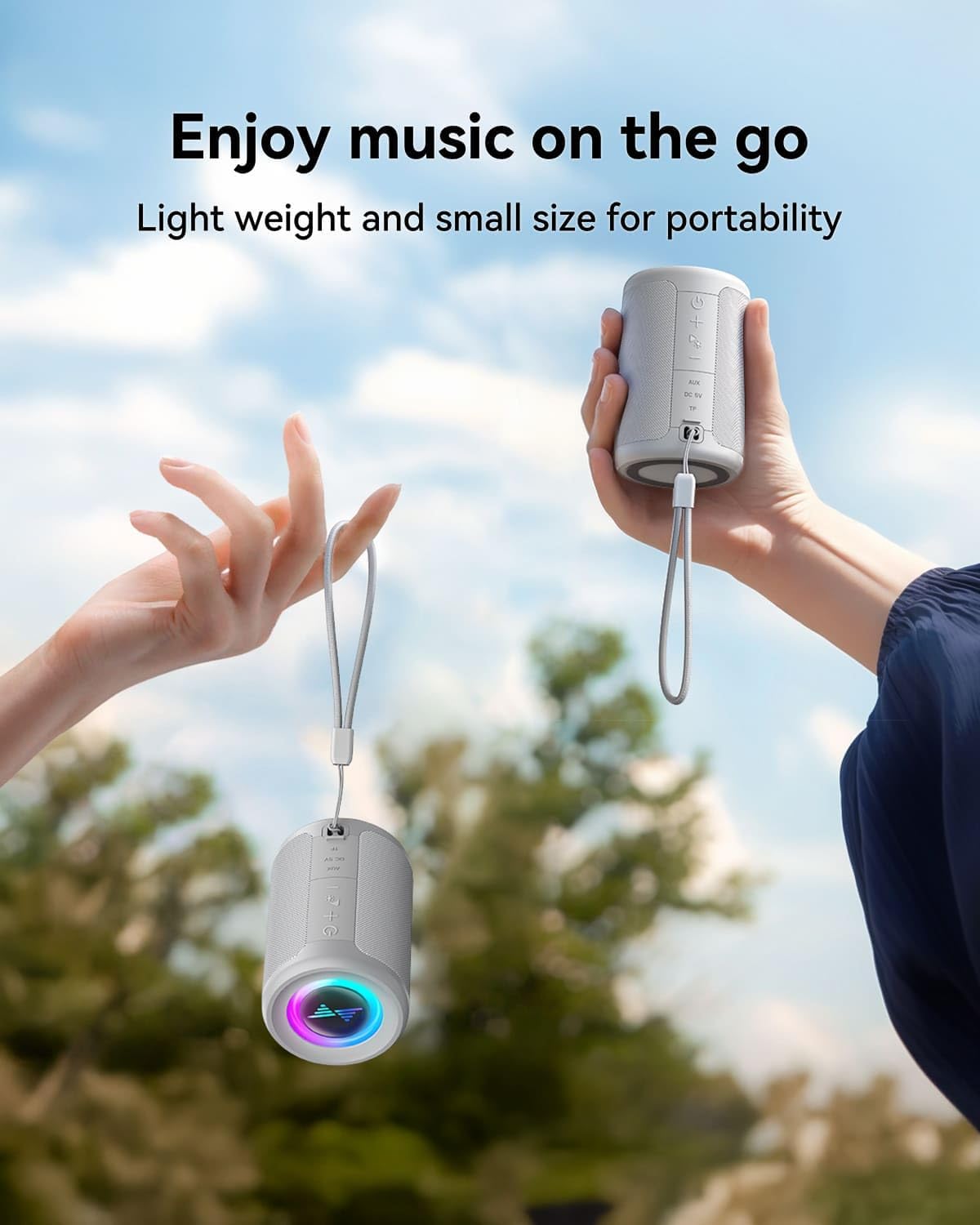 LENRUE 5.3, Small Portable Bluetooth Speaker with Lights, TWS Stereo Surround Sound, Type C Powered, Bluetooth AUX TF