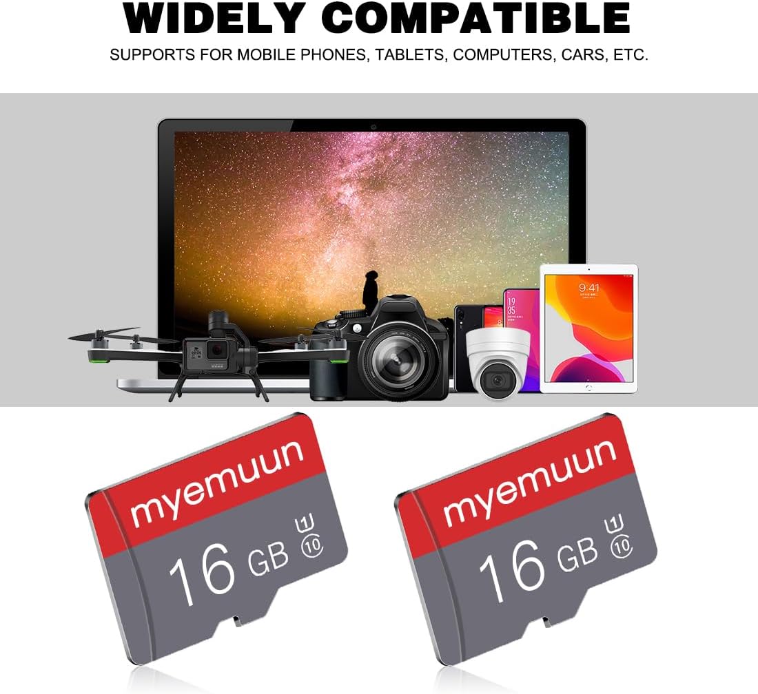 myemuun 2 Pack 16 10, (16GB*2) GB Micro Memory Card with Adapter, TF Memory Card Class Mini Memory Card