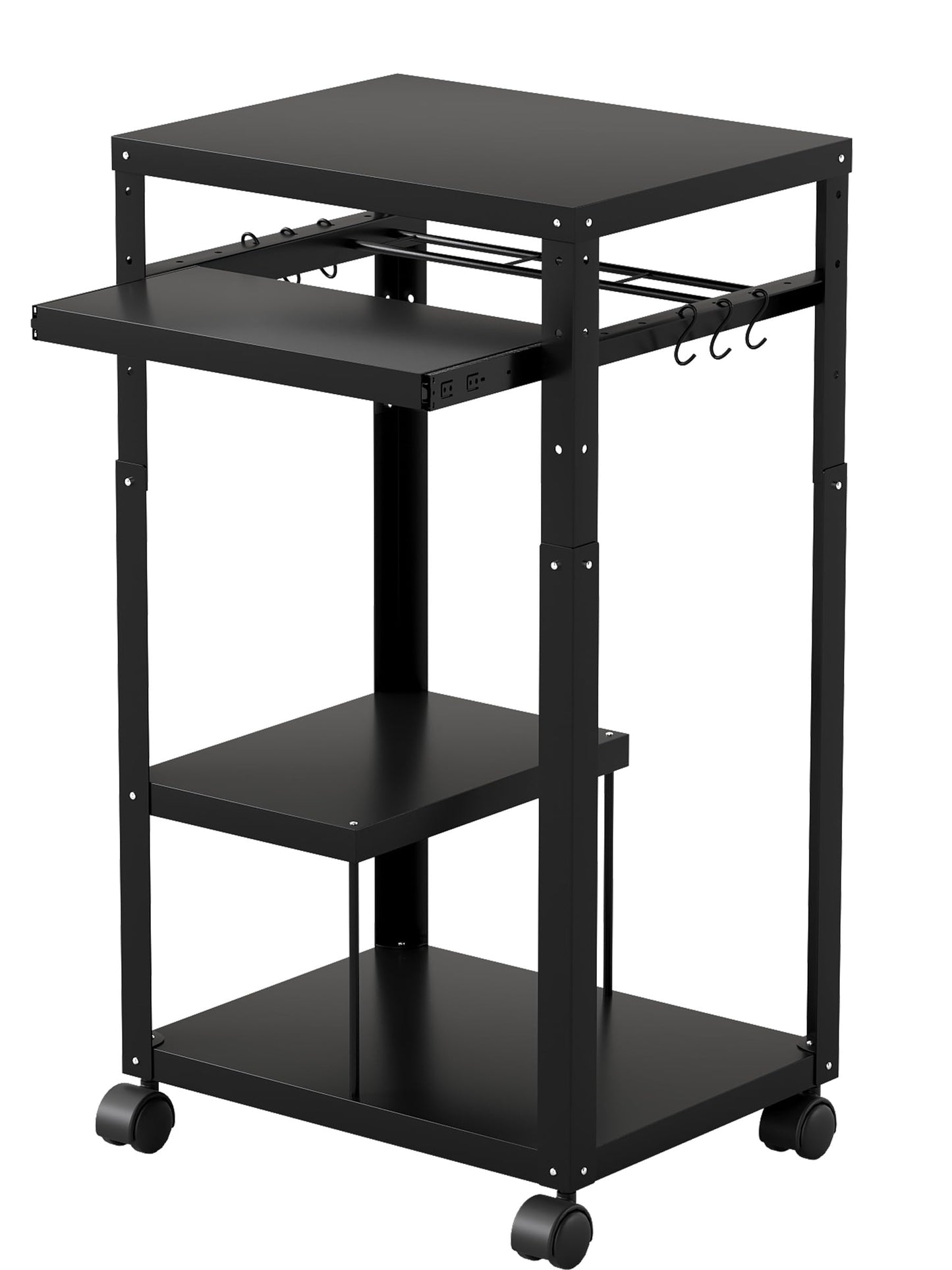 Qriocioa AV Presentation Cart with Keyboard Tray Mobile AV Cart Stand Metal Media Cart with Wheels for Projector Height Adjustable Computer Workstation Presentation Cart for School Classroom Office