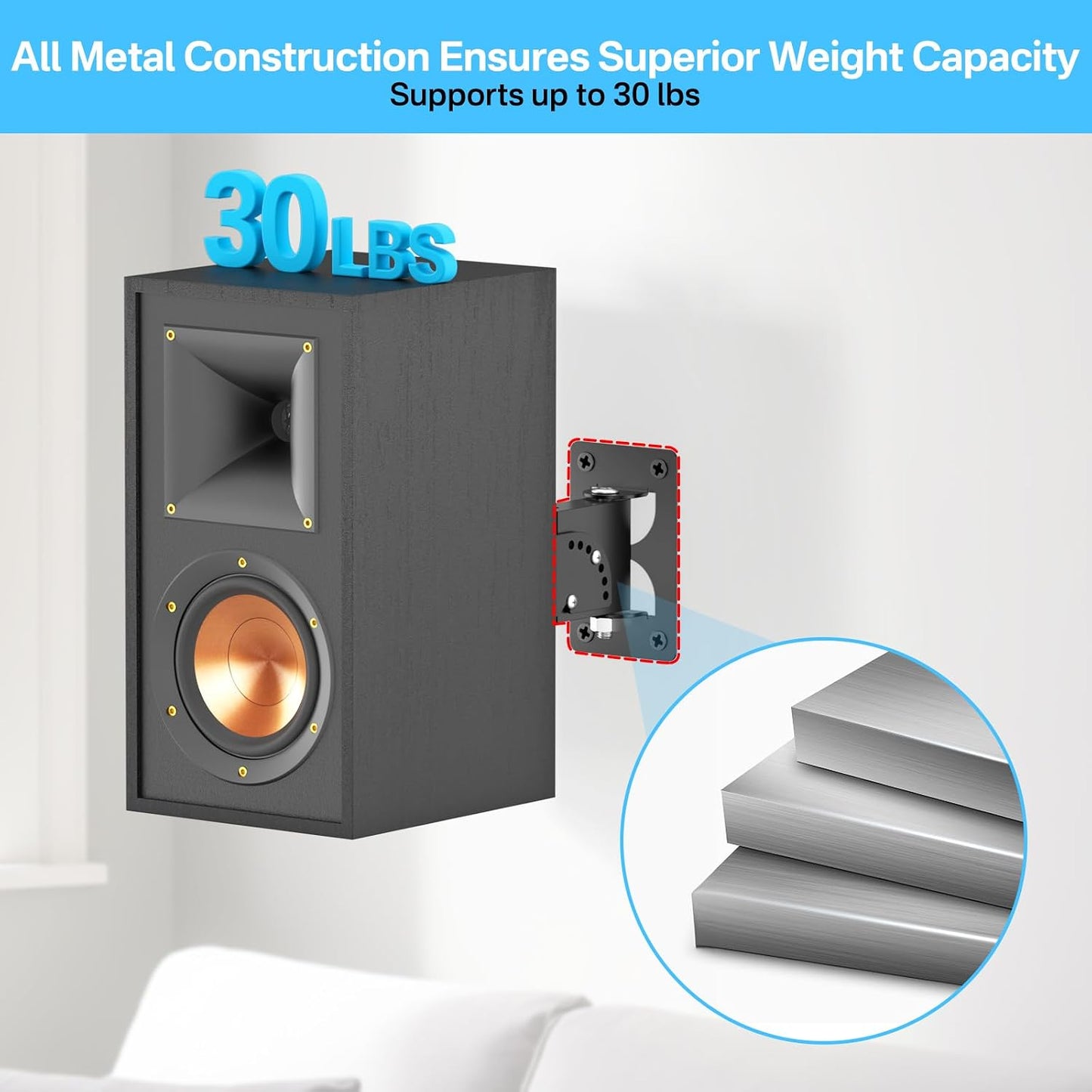 Rimous 30lbs, 2 Pack Metal Universal Speaker Wall Mount for Surround Sound Speaker Mounts - Swivel & Tilt Adjustable