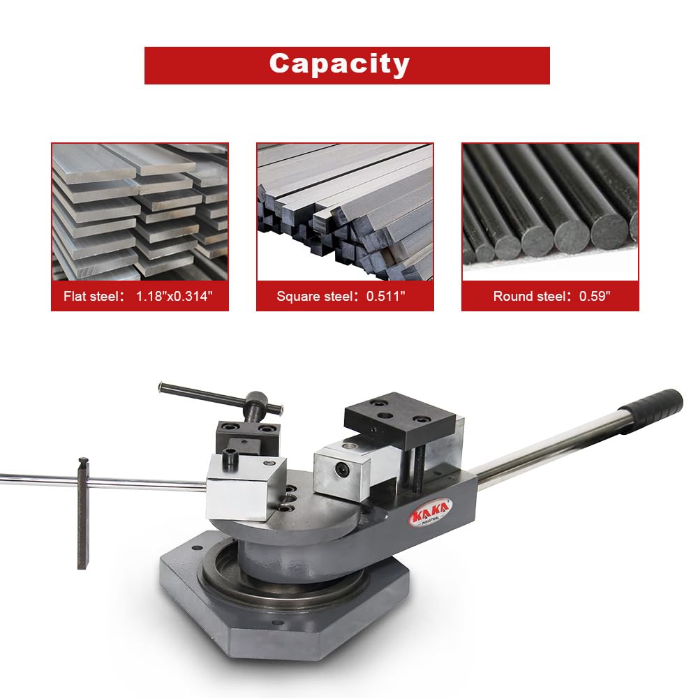 KAKA INDUSTRIAL Flat Bar Bender,Zinc-Plated Mold for Anti-Rust & Smooth Finish, Bends Flat Steel (1.18"x0.394"), Round Steel (0.59"), Square Steel (0.511"), Scroll, Radius, Angle SBG-40