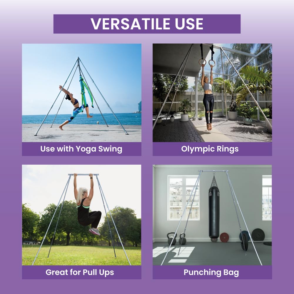 Yoga Trapeze Versatile Fitness Yoga Stand for Home & Outdoor | Easy 5-Min Setup | Supports Yoga Aerial Silks, Swings, Hammocks, Olympic Rings | Stable Solid Aluminum Supports Max 600lbs