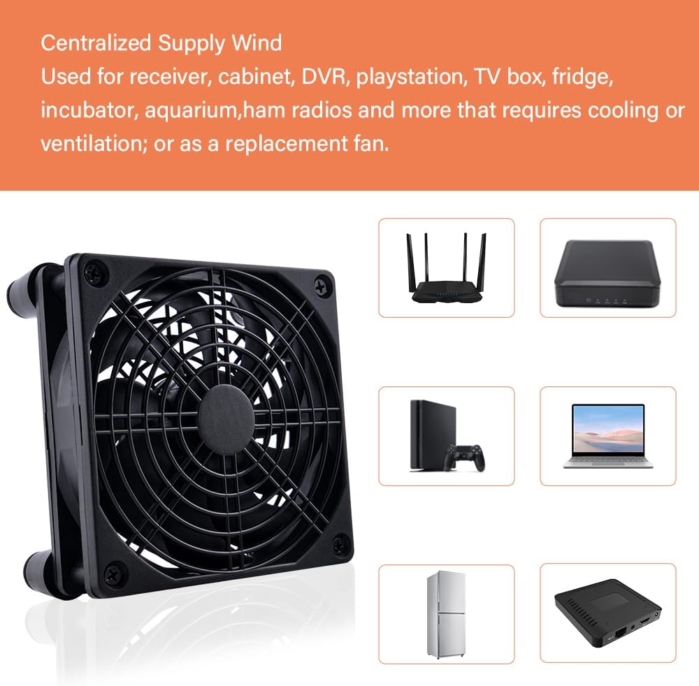 120mm 3-Degree 5V Quiet Router Fan Cooler with L/M/H Speed Controller, DC USB Powered Cooling Case Fan for Router Modem