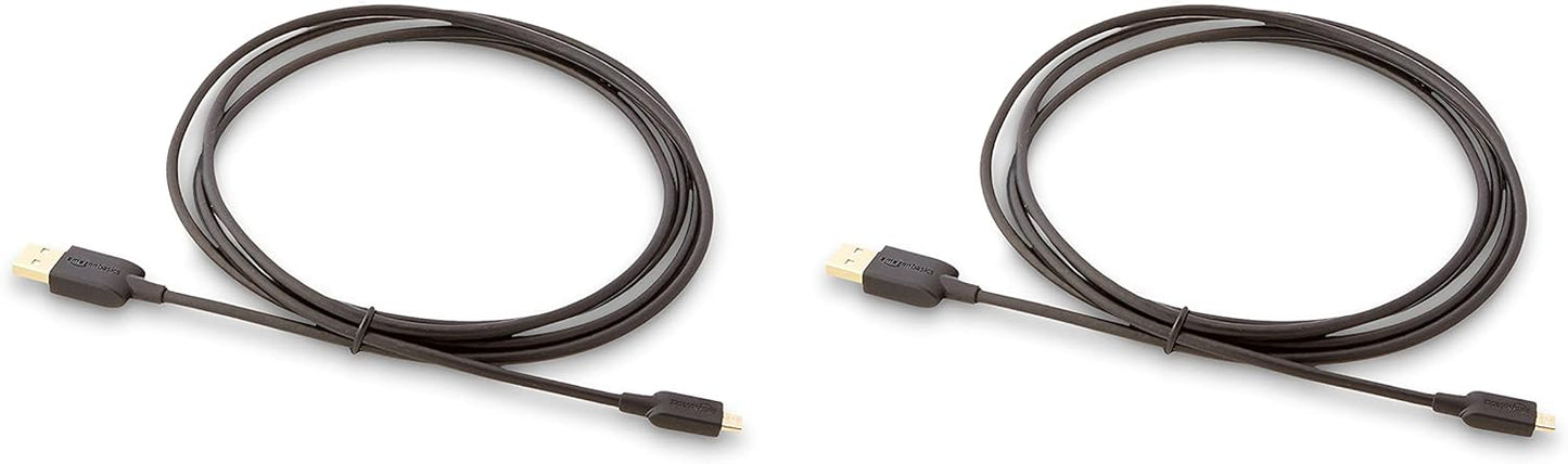 2-Pack 480Mbps 2.0, 6 Amazon Basics USB-A to Micro USB Cable, Android Charger, Transfer Speed, Gold-Plated Connectors